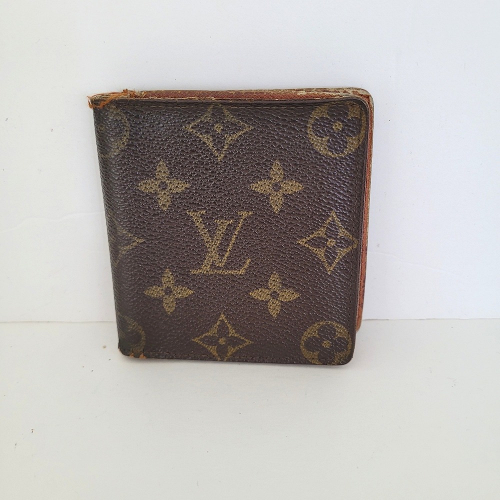 Louis Vuitton Monogram Bifold Wallet Brown Canvas ID Window France Vintage